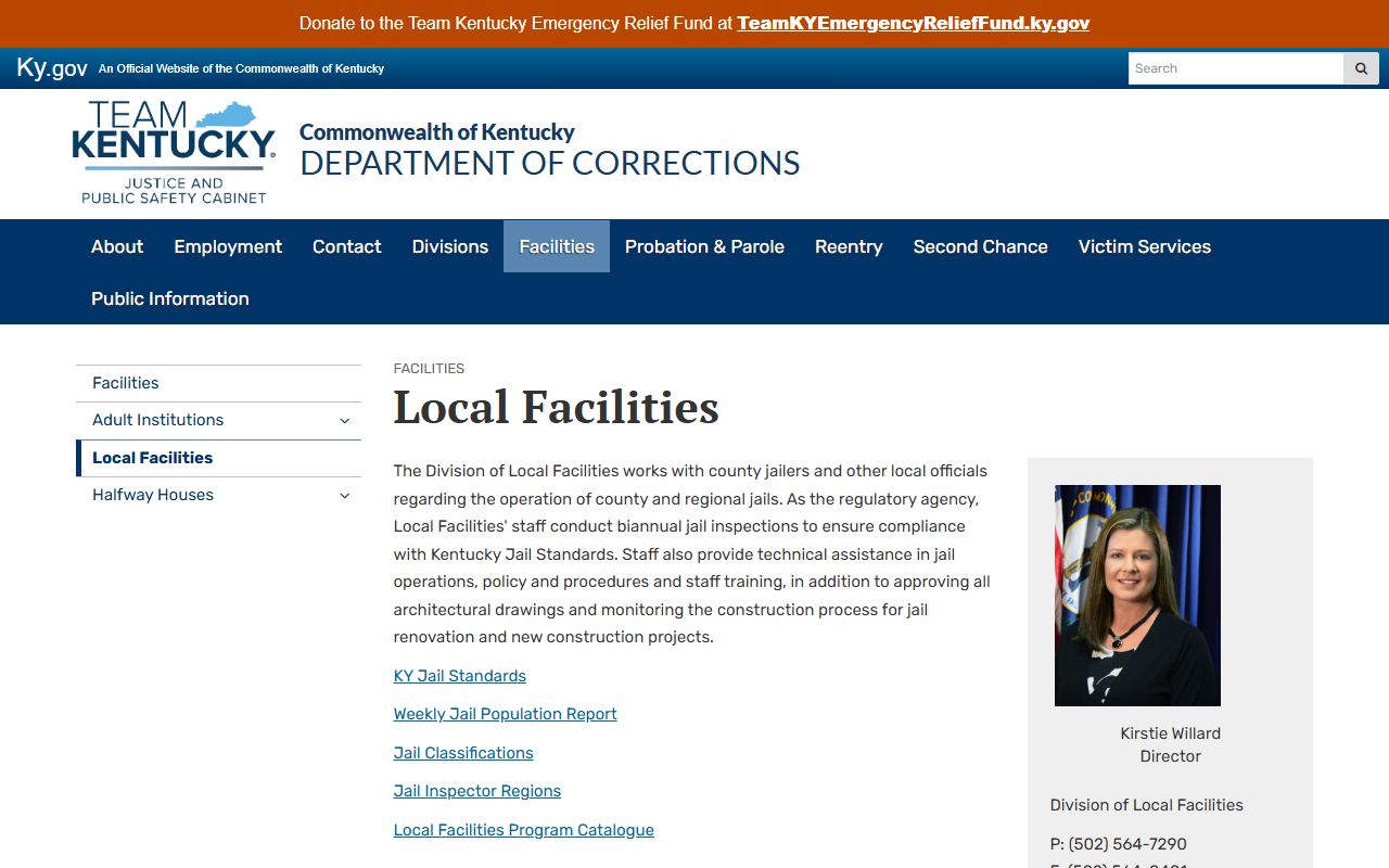 Magoffin County inmate population KDOC local facilities page